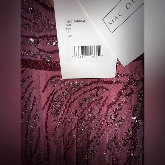 NWT | Mac Duggal 5445 Plum Pink Cap Sleeve Embellished Evening Gown Size 12 - Picture 6 of 14